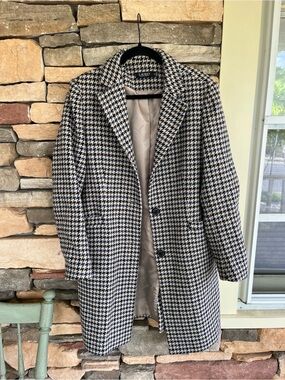 Ralph Lauren Wool Blend Houndstooth Coat